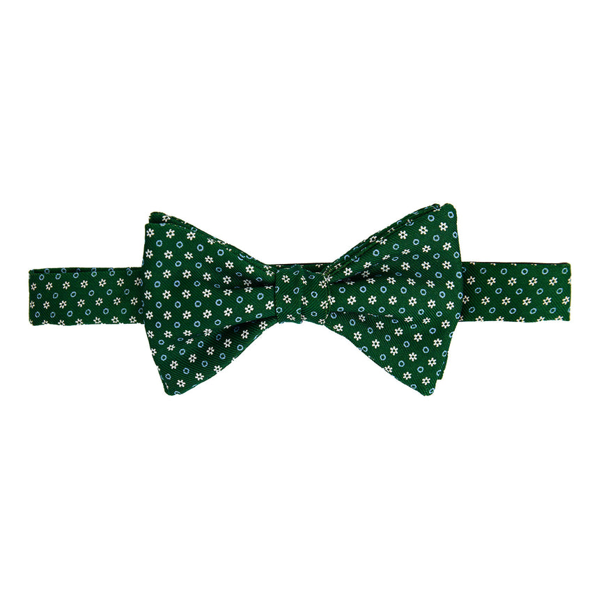 DARK GREEN PRE-KNOTTED PRINTED SILK BOWTIE
