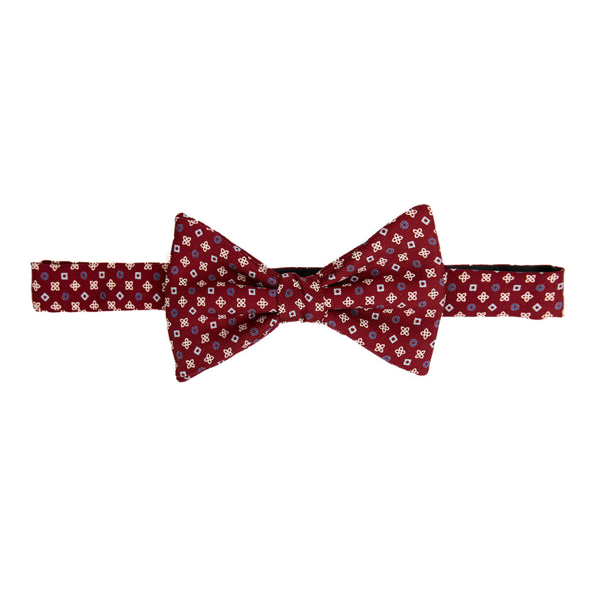 BURGUNDY PRE-KNOTTED PRINTED SILK BOWTIE
