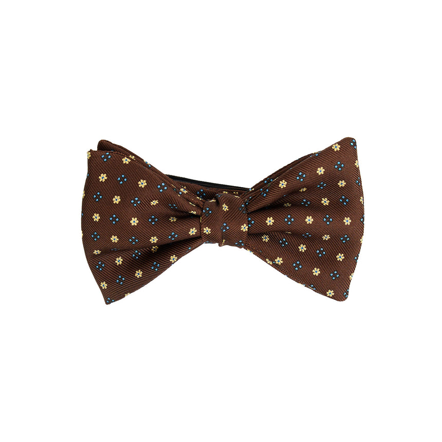 DARK BROWN PRE-KNOTTED PRINTED SILK BOWTIE