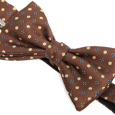 DARK BROWN PRE-KNOTTED PRINTED SILK BOWTIE