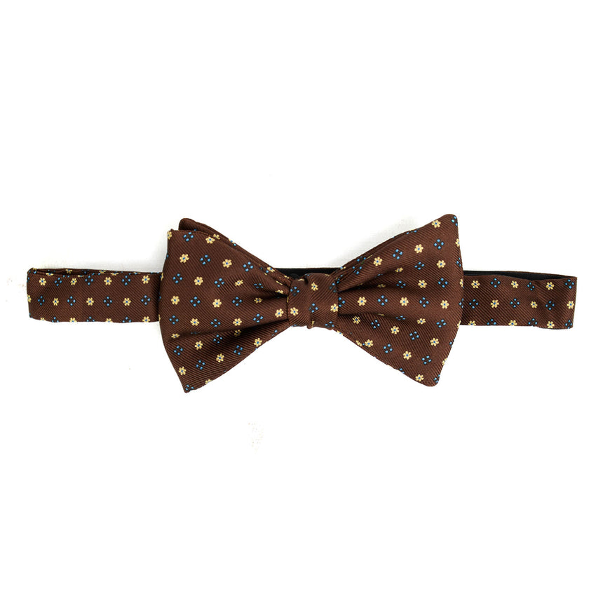 DARK BROWN PRE-KNOTTED PRINTED SILK BOWTIE