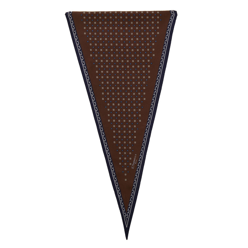 DARK BROWN PRINTED SILK DIAMOND SHAPE SCARF