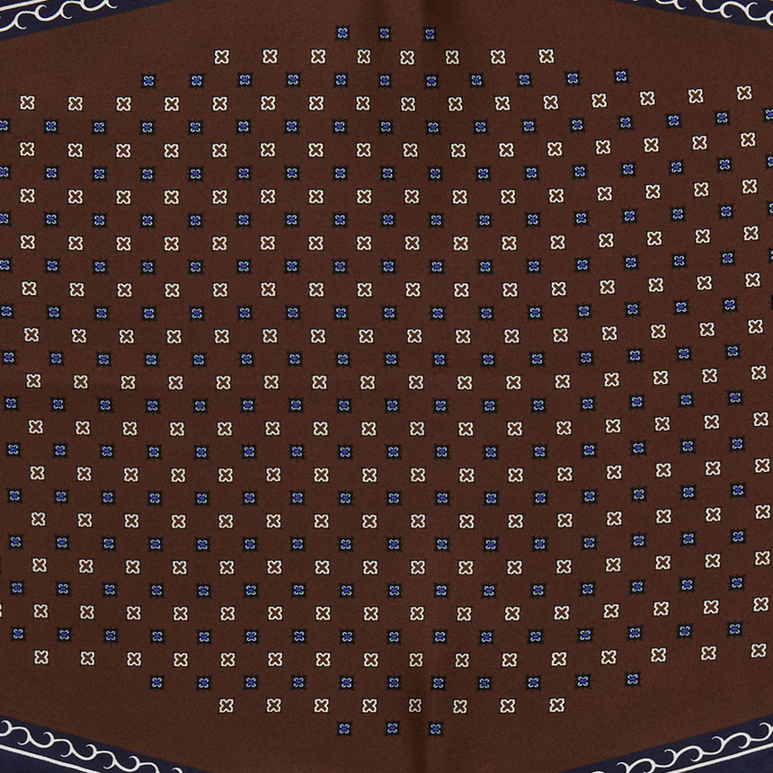DARK BROWN PRINTED SILK DIAMOND SHAPE SCARF