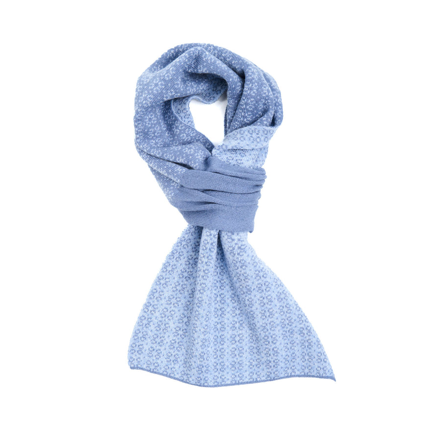 POWDER BLUE AND BROWN NECK WARMER WITH MICRO PATTERN