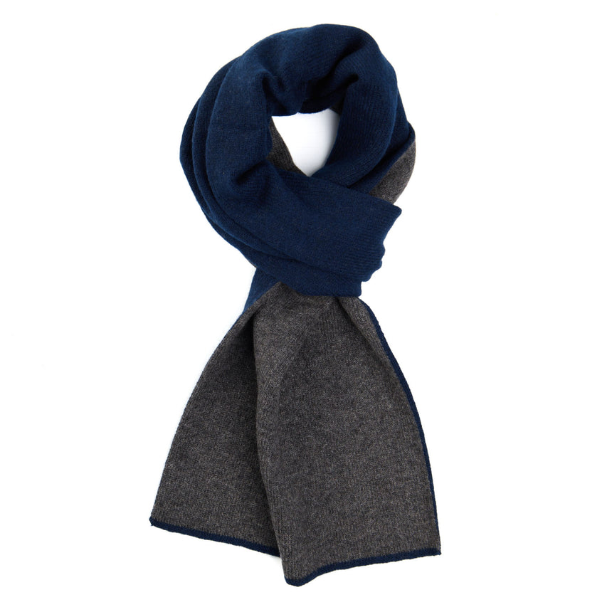 DARK BLUE AND GREY TWO-TONE CASHMERE NECK WARMER