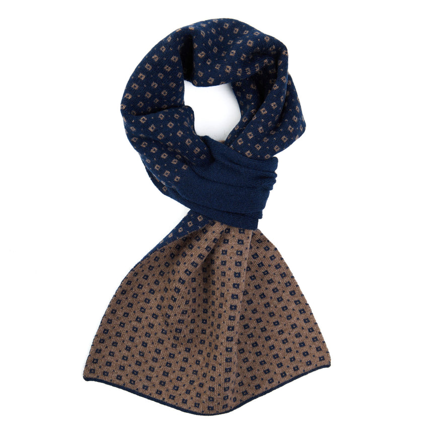 DARK BLUE AND BROWN NECK WARMER WITH MICRO PATTERN