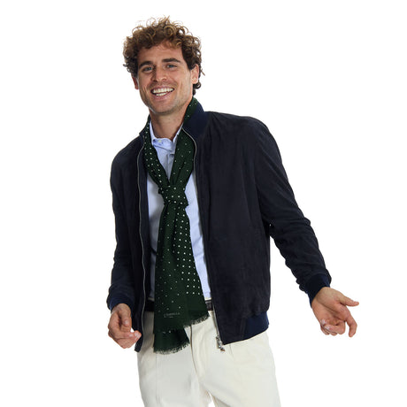 DARK GREEN WOOL AND SILK SCARF