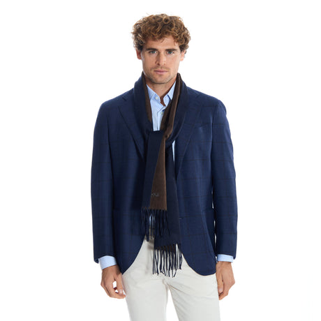 BICOLOR DARK BLUE AND BROWN SILK AND CASHMERE SCARF