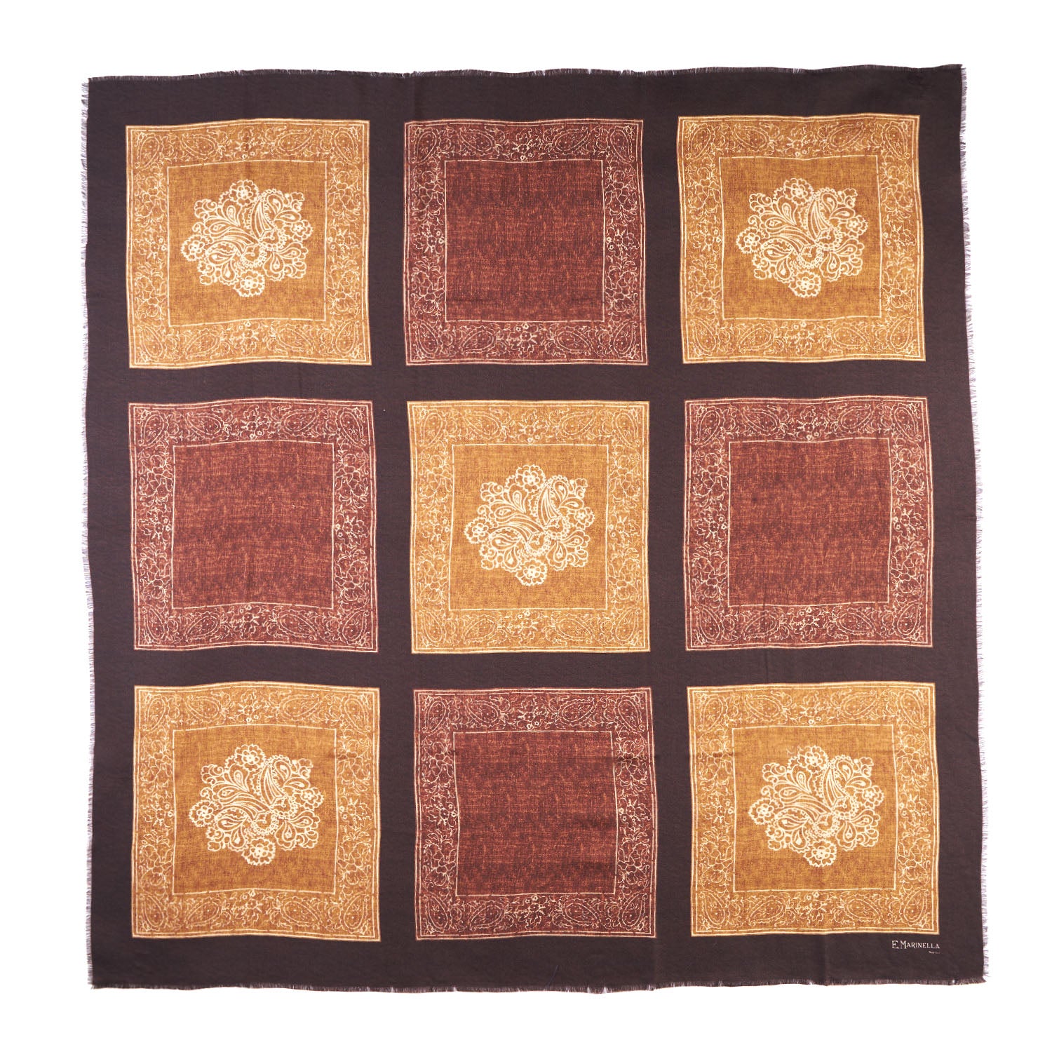 Dark Brown Wool And Silk Stole - Alternate Checks – E.Marinella