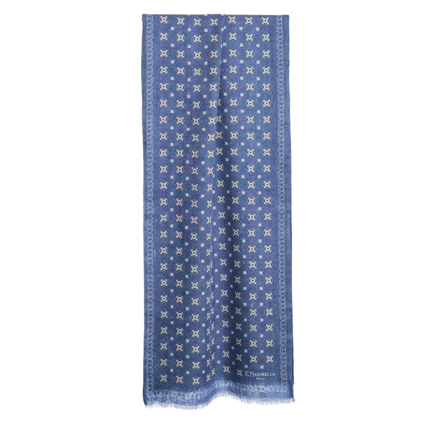 BLUE DOUBLE PATTERNED WOOL AND SILK SCARF