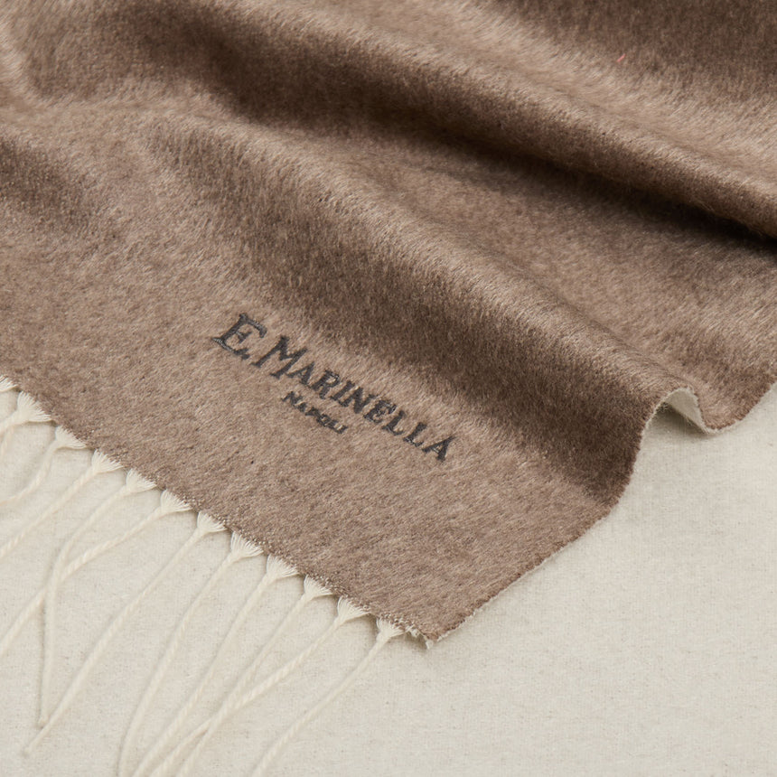 BICOLOR CAMEL AND BEIGE SILK AND CASHMERE SCARF