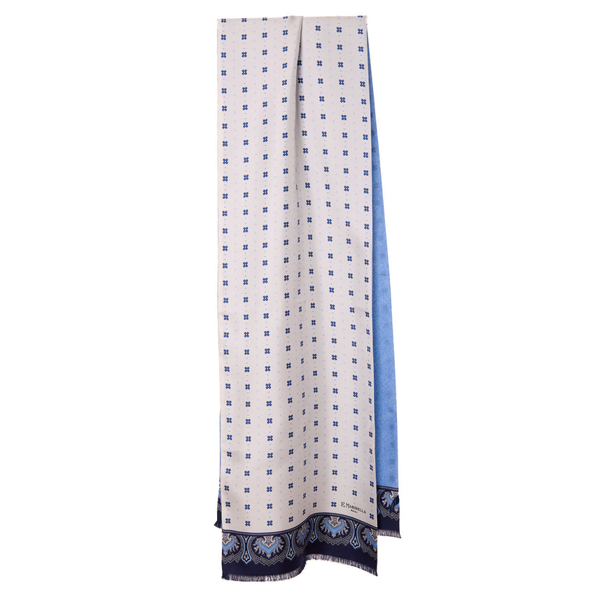 SCIARPA TUBOLARE BEIGE E AZZURRA IN SETA TWILL