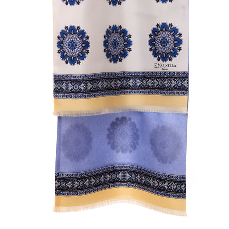 SCIARPA TUBOLARE BEIGE E AZZURRA IN SETA TWILL