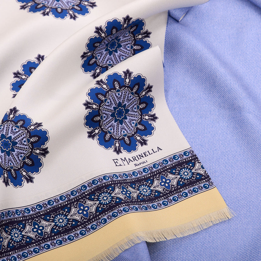 BEIGE AND LIGHT BLUE DOUBLE SILK SCARF