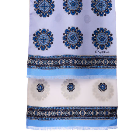 SCIARPA TUBOLARE AZZURRA E BEIGE IN SETA TWILL