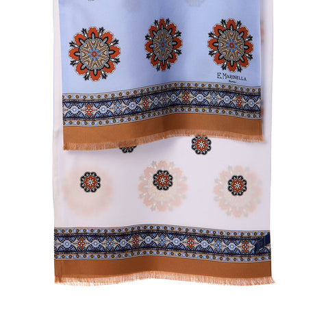 SCIARPA TUBOLARE AZZURRA E BEIGE IN SETA TWILL