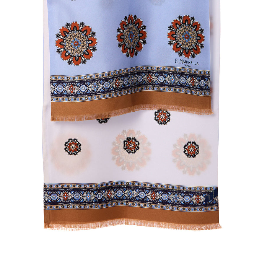 LIGHT BLUE  AND BEIGE DOUBLE SILK SCARF