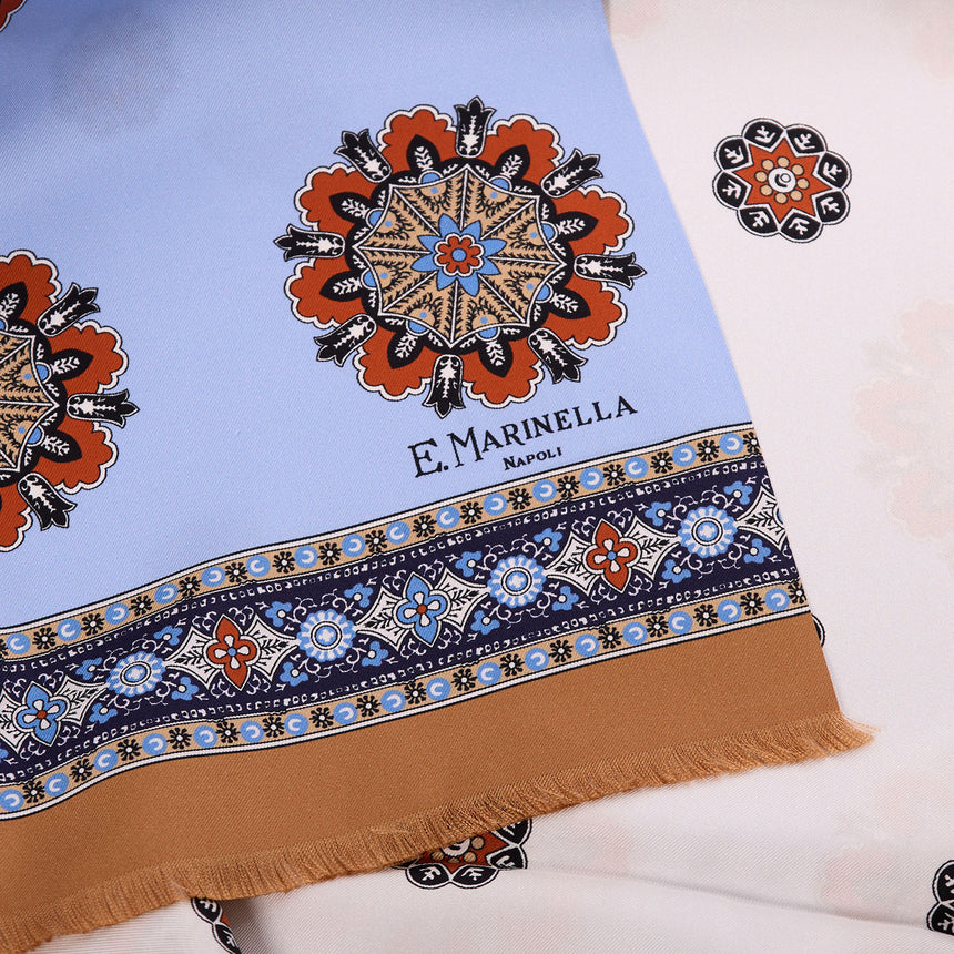 LIGHT BLUE  AND BEIGE DOUBLE SILK SCARF