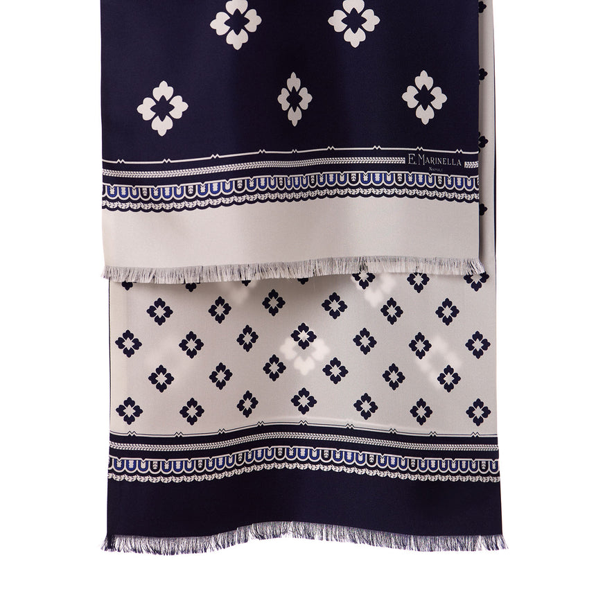 DARK BLUE AND WHITE DOUBLE SILK SCARF