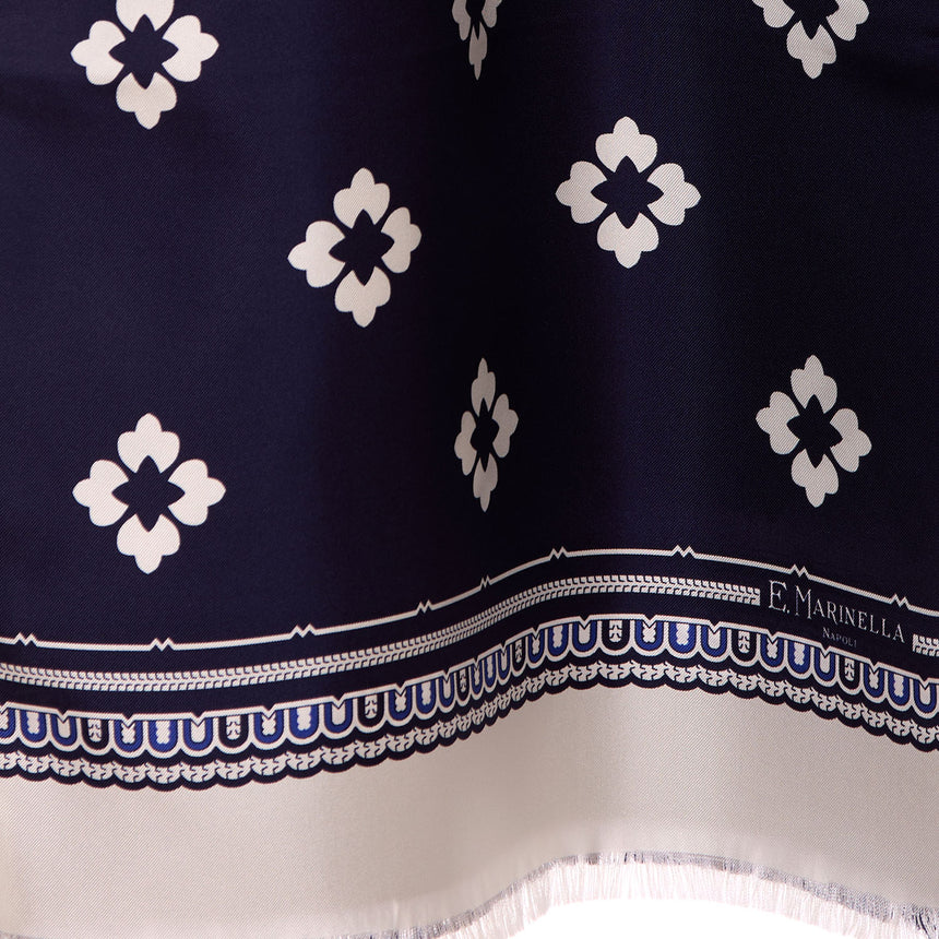 DARK BLUE AND WHITE DOUBLE SILK SCARF