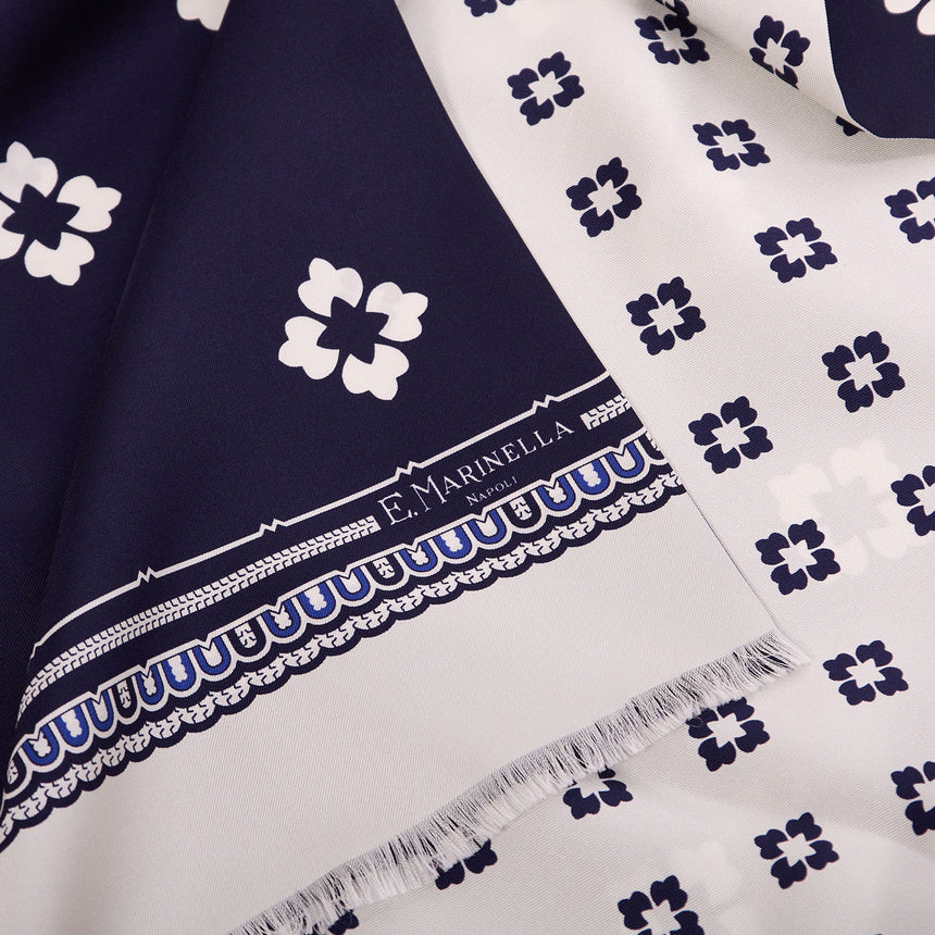 DARK BLUE AND WHITE DOUBLE SILK SCARF