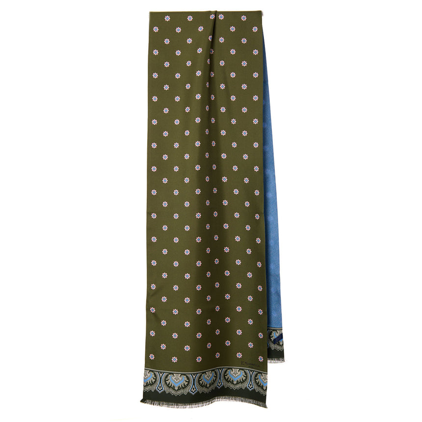 GREEN AND LIGHT BLUE DOUBLE SILK SCARF