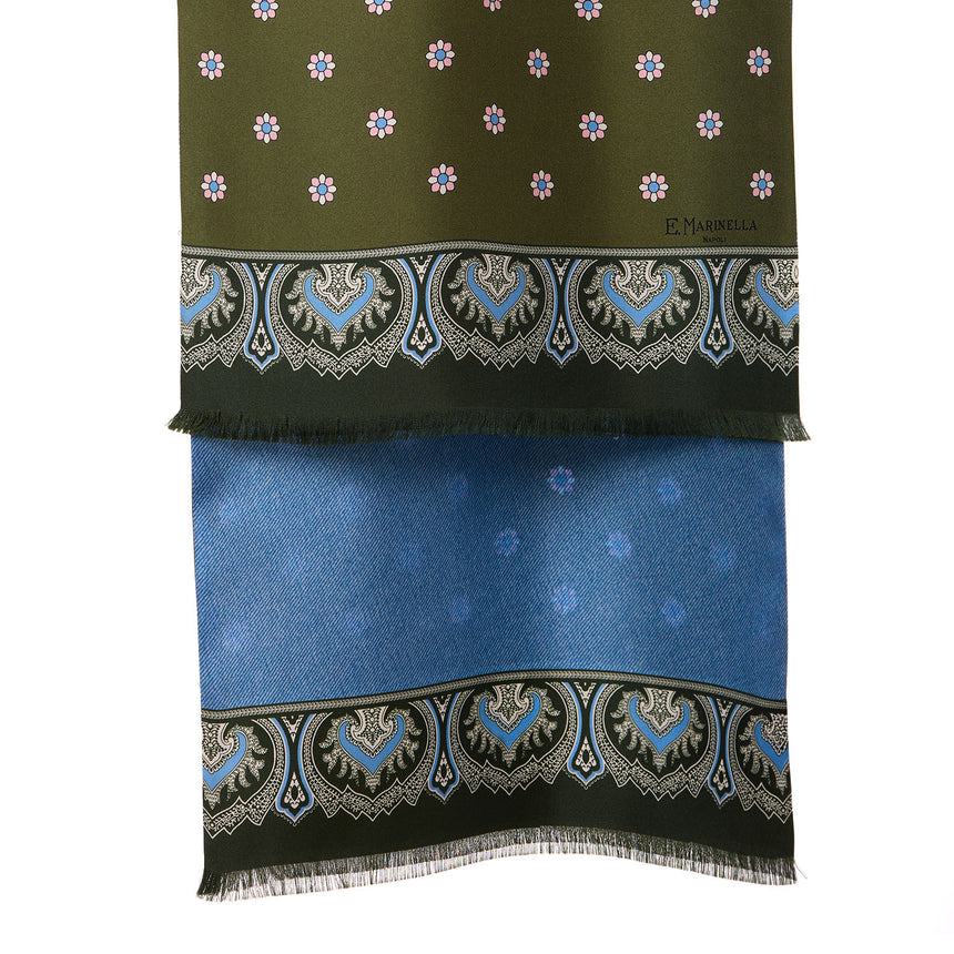 GREEN AND LIGHT BLUE DOUBLE SILK SCARF