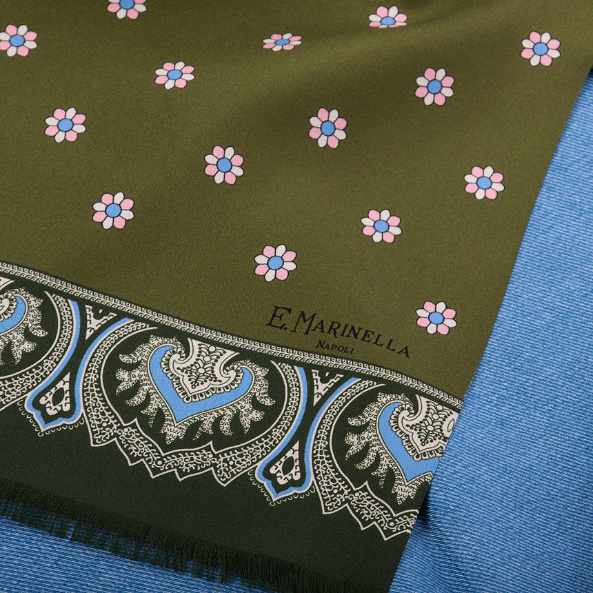 GREEN AND LIGHT BLUE DOUBLE SILK SCARF