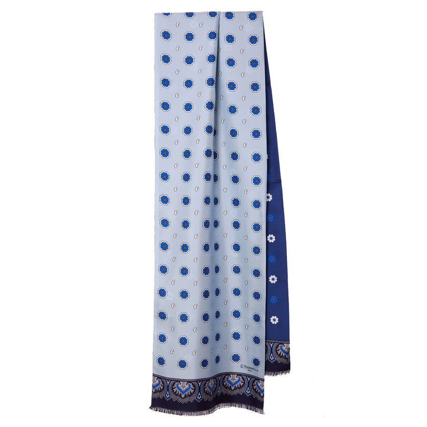 SCIARPA TUBOLARE AZZURRA E BLU SCURO IN SETA TWILL