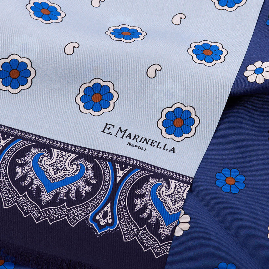 SCIARPA TUBOLARE AZZURRA E BLU SCURO IN SETA TWILL