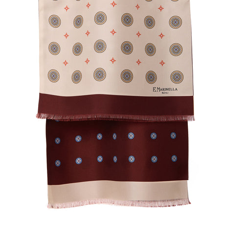 SCIARPA TUBOLARE BEIGE E BORDEAUX IN SETA TWILL