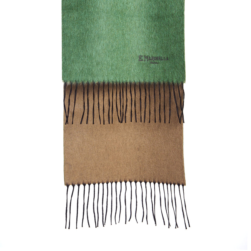 BICOLOR GREEN AND BEIGE SILK AND CASHMERE SCARF