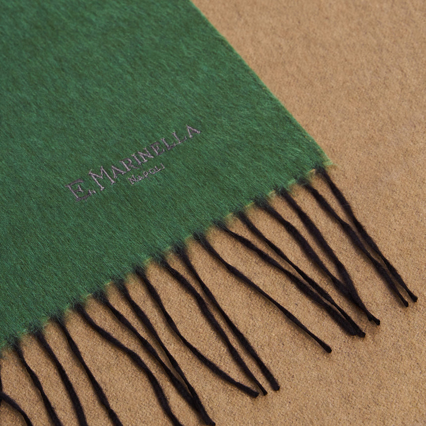 BICOLOR GREEN AND BEIGE SILK AND CASHMERE SCARF