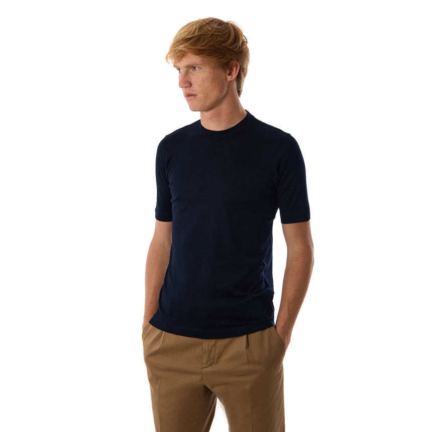 DARK BLUE SILK T-SHIRT