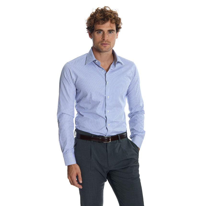 CAMICIA CLASSICA A RIGHE BIANCO E BLU SLIM