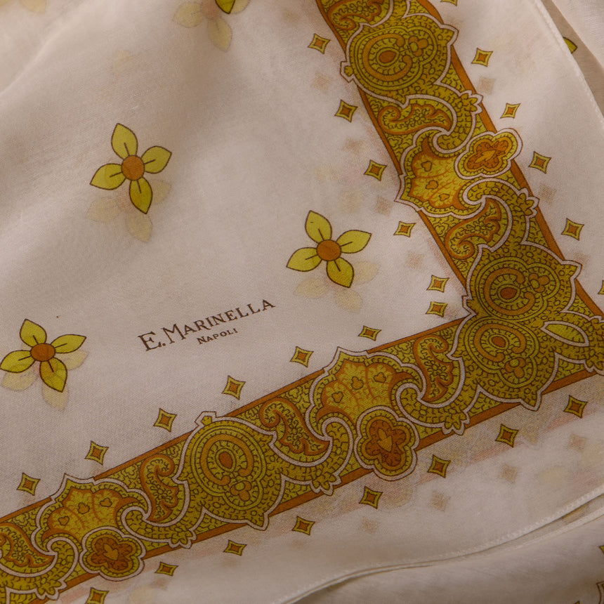 WHITE AND YELLOW STOLE IN COTTON VOILE AND SILK