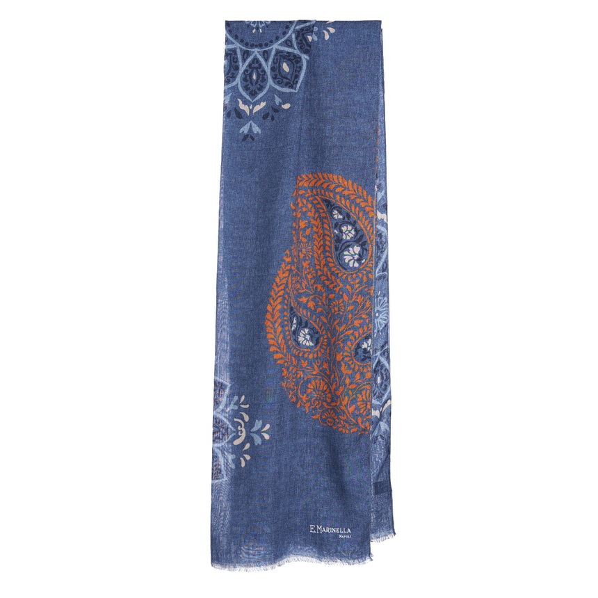 BLUE WOOL, SILK AND CASHMERE STOLE