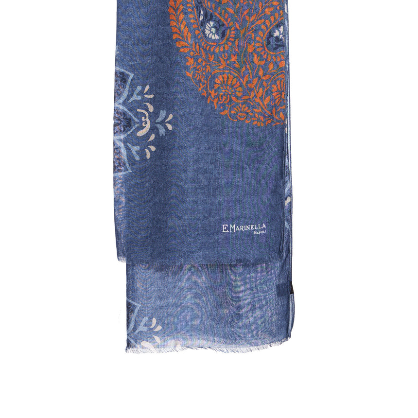 BLUE WOOL, SILK AND CASHMERE STOLE