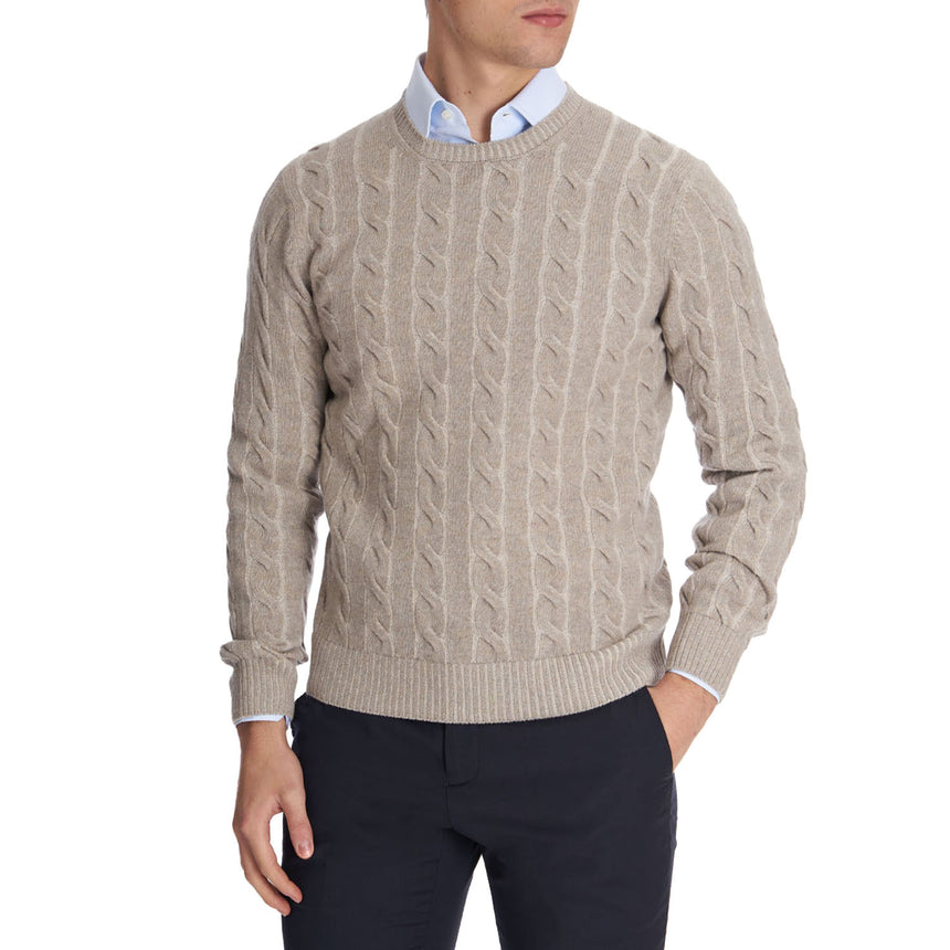 MAGLIONE GIROCOLLO A TRECCE BEIGE
