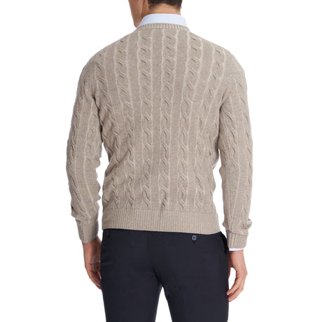 BEIGE CABLE-KNIT CREW NECK