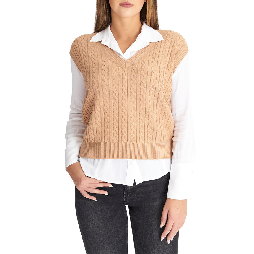 PULLOVER SMANICATO CON TRECCE BEIGE IN LANA