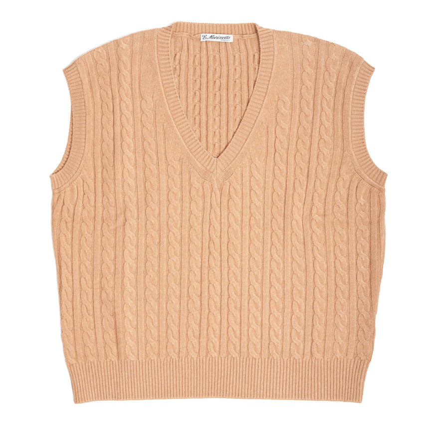 PULLOVER SMANICATO CON TRECCE BEIGE IN LANA