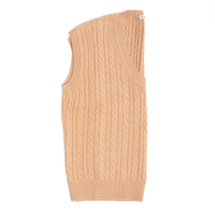 PULLOVER SMANICATO CON TRECCE BEIGE IN LANA