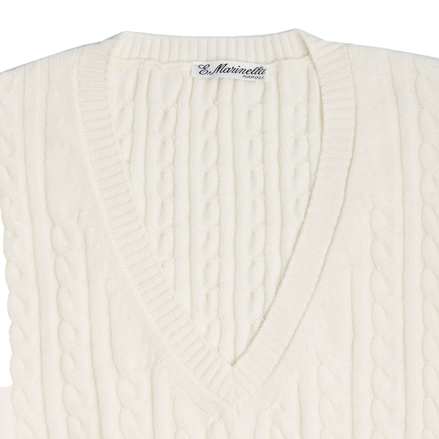PULLOVER SMANICATO CON TRECCE BIANCO IN LANA