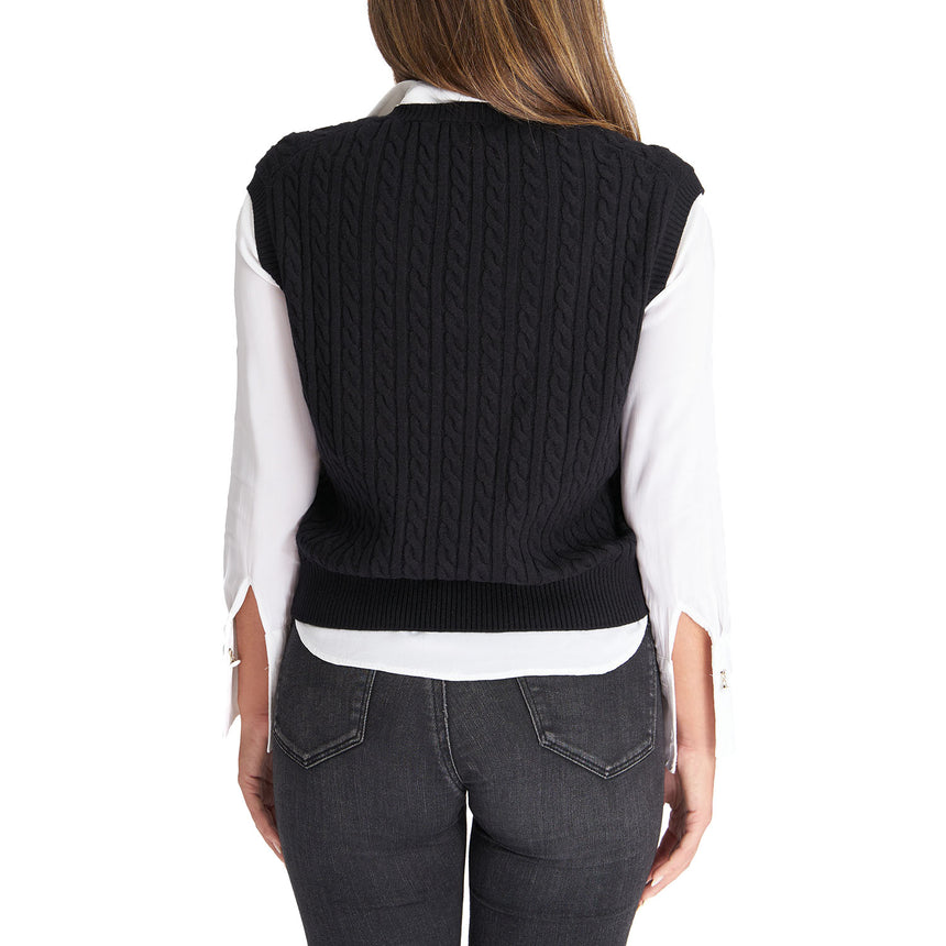 PULLOVER SMANICATO CON TRECCE NERO IN LANA