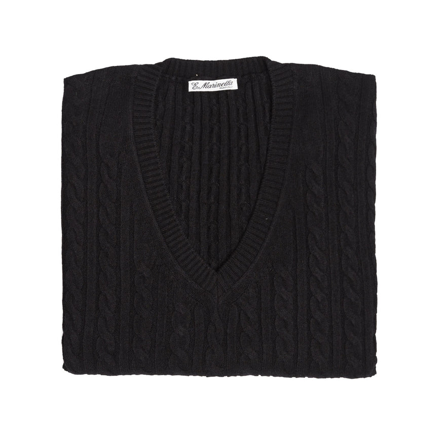 PULLOVER SMANICATO CON TRECCE NERO IN LANA