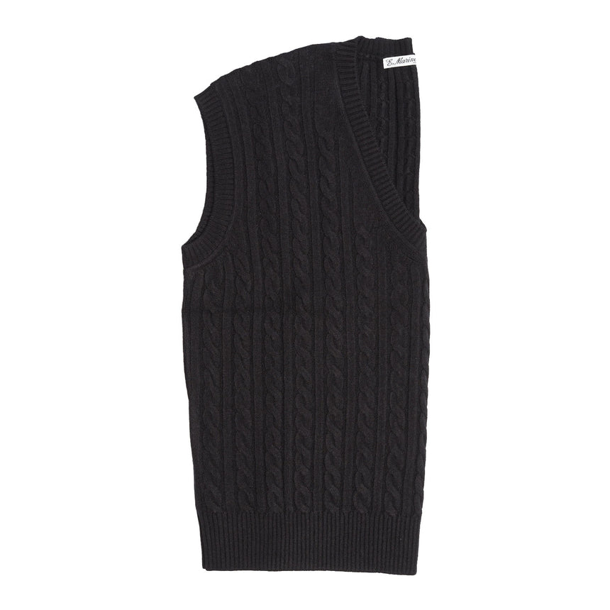 PULLOVER SMANICATO CON TRECCE NERO IN LANA