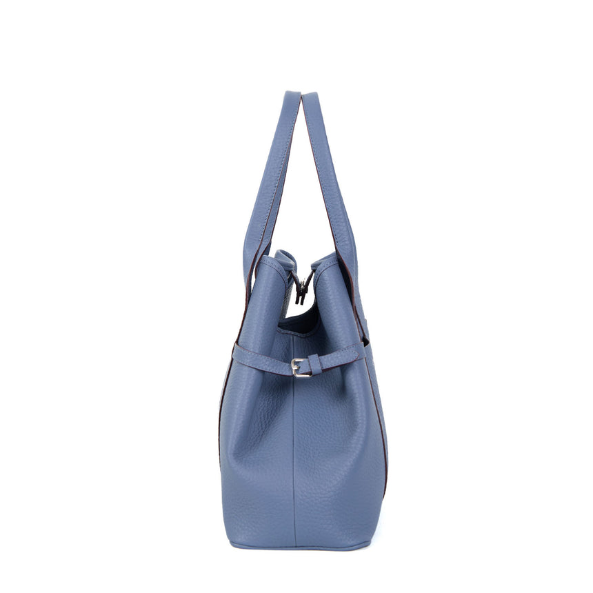 TOTE BAG SIDE BUCKLES AZZURRO POLVERE