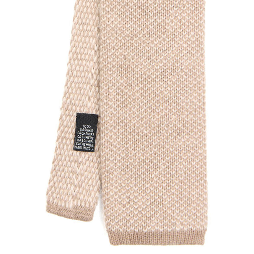 BEIGE CASHMERE KNITTED TIE