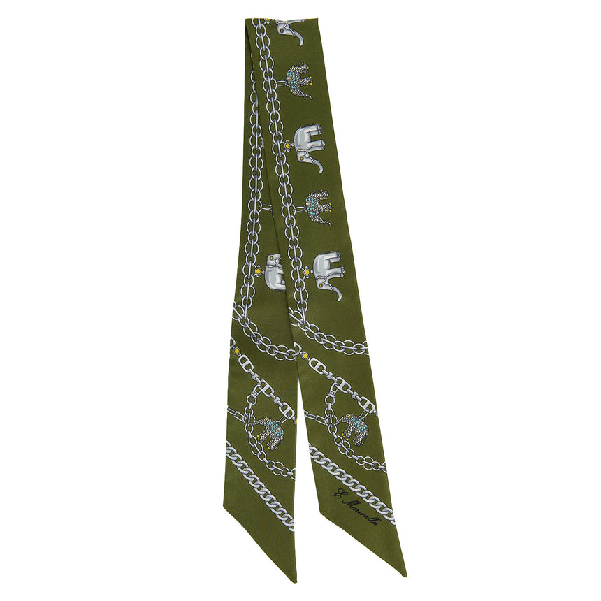 MINI BANDEAU IN SETA STAMPATA VERDE OLIVA